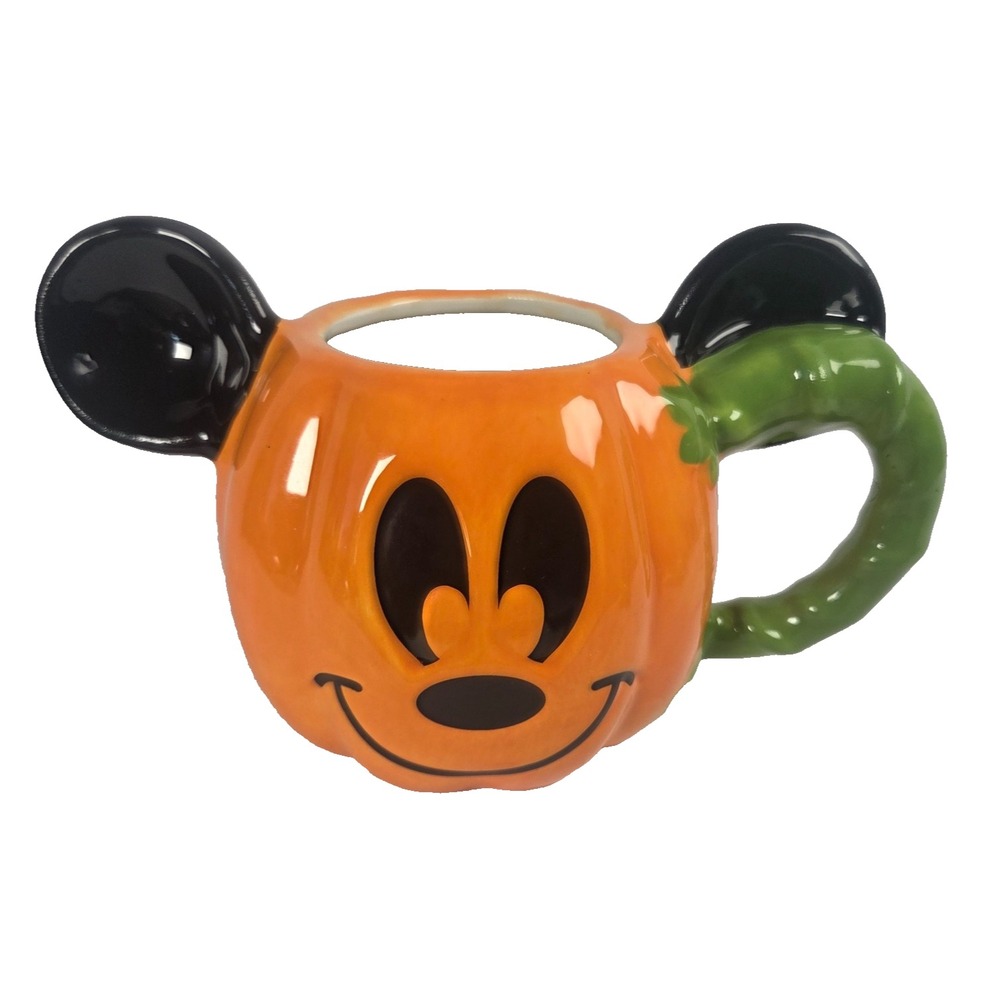 Mickey Mouse Pumpkin Mug 13.59 oz Disney Halloween Ceramic 3D Ears Stem Handle
